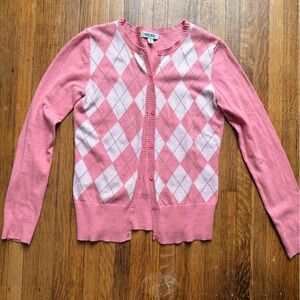 Pink Argyle Cardigan Sweater